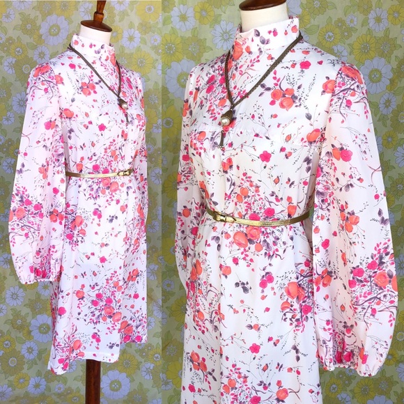 SOLD True Vintage🌸60s Floral Babydoll Midi Dress - Picture 4 of 7
